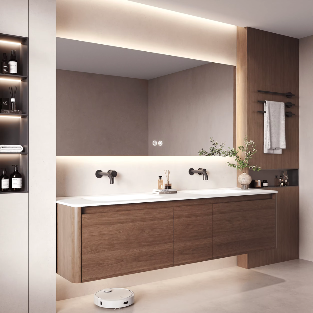 Customized Simple-design Wall-mounted Bathroom Vanity with Basin and Curved Bathroom Cabinet