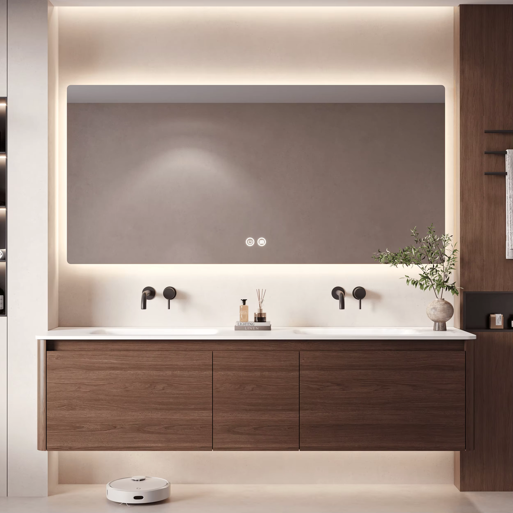 Customized Simple-design Wall-mounted Bathroom Vanity with Basin and Curved Bathroom Cabinet