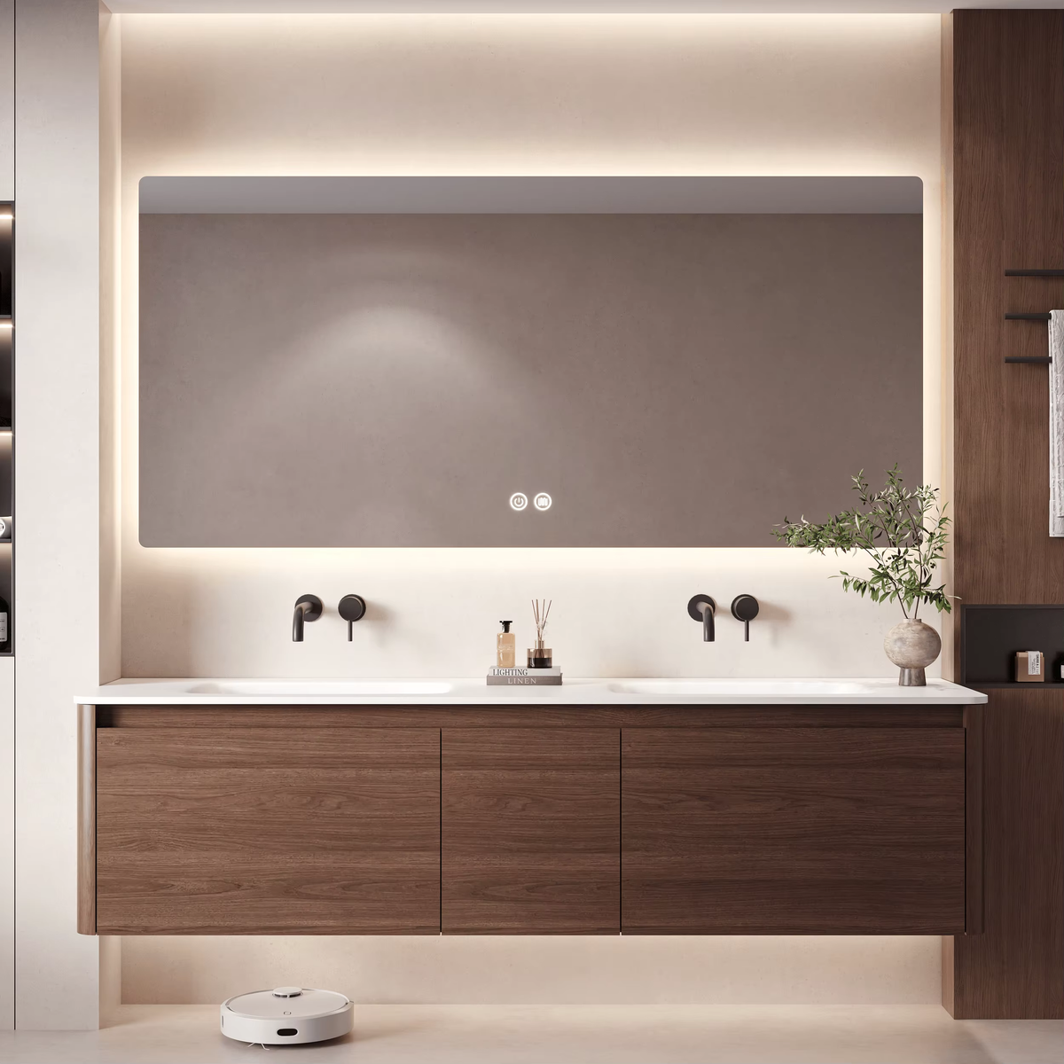 Customized Simple-design Wall-mounted Bathroom Vanity with Basin and Curved Bathroom Cabinet