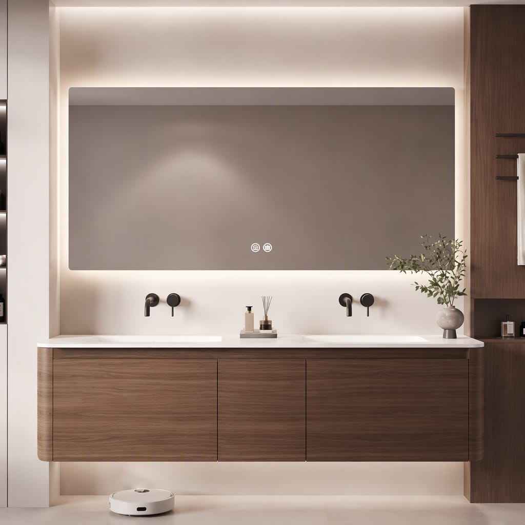 Customized Simple-design Wall-mounted Bathroom Vanity with Basin and Curved Bathroom Cabinet
